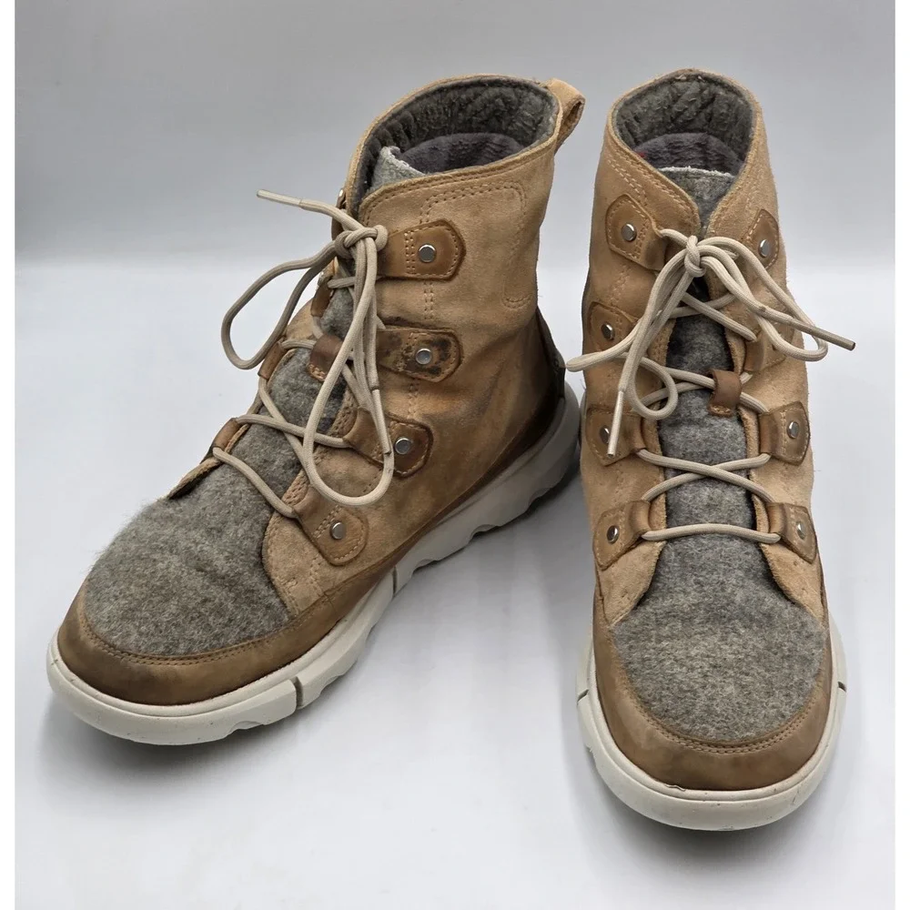 Sorel Women's 10 Explorer‎ II Joan Felt Waterproof Leather Suede Faux-fur Boots